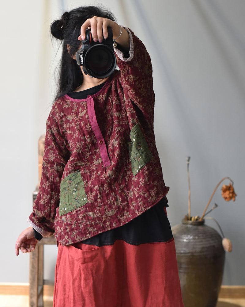 Buddhatrends Floral Cotton and Linen Blouse