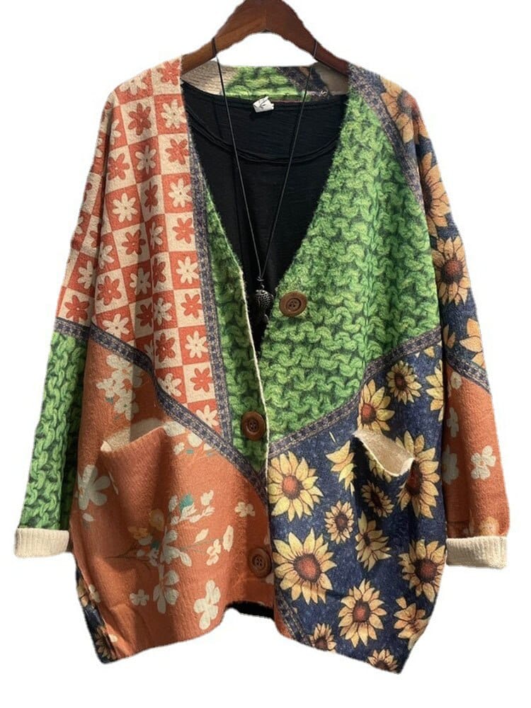 Buddhatrends Floral Knitted Loose Cardigan