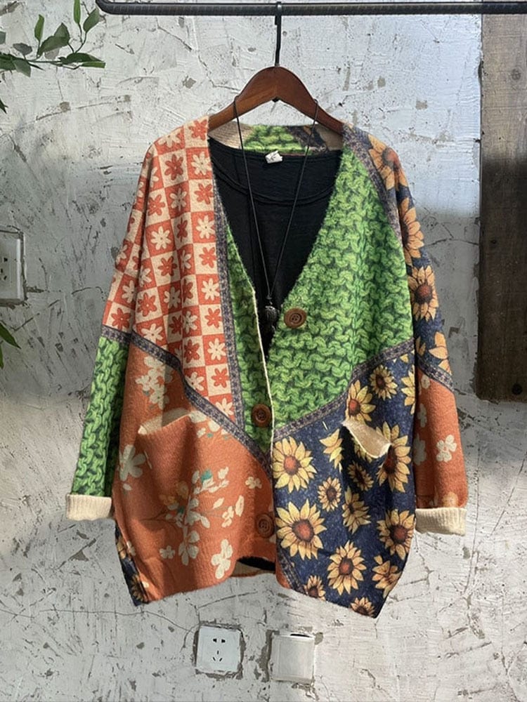 Buddhatrends Floral Knitted Loose Cardigan