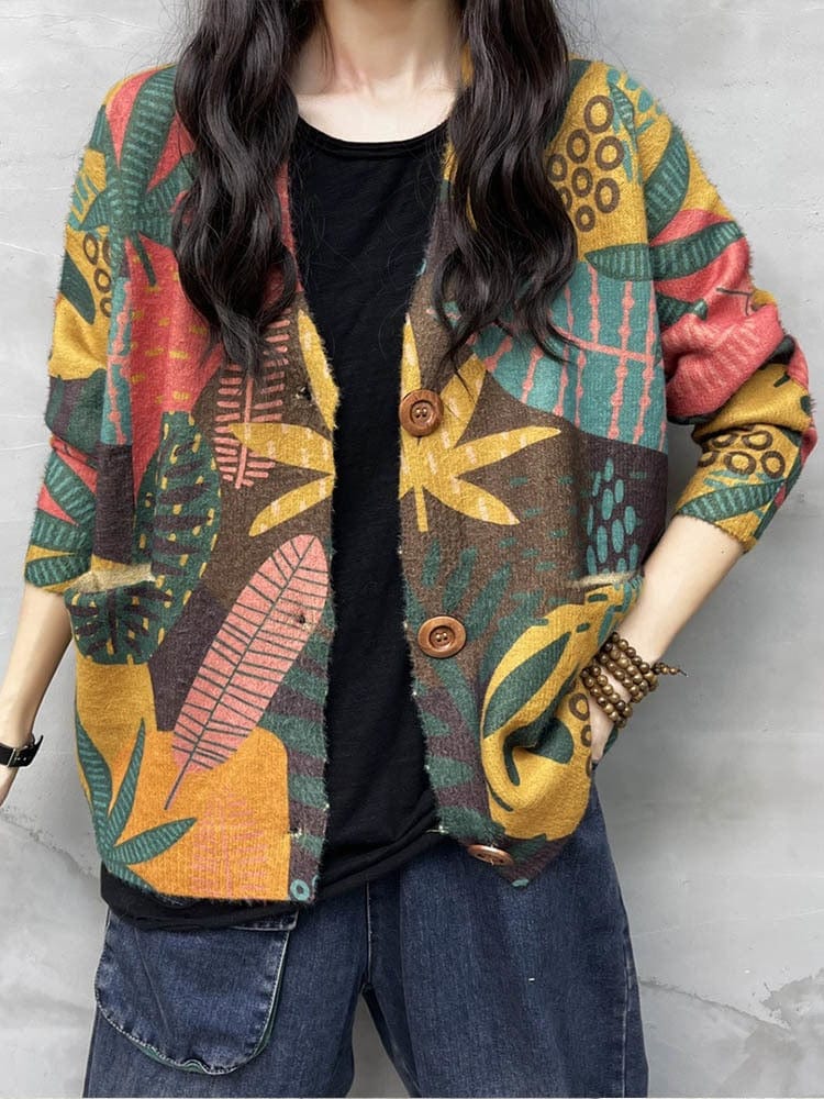 Buddhatrends Floral Knitwear Printed Cardigan