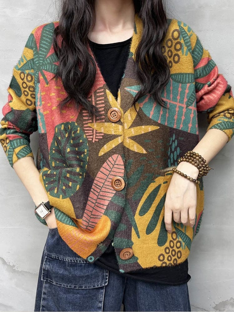 Buddhatrends Floral Knitwear Printed Cardigan