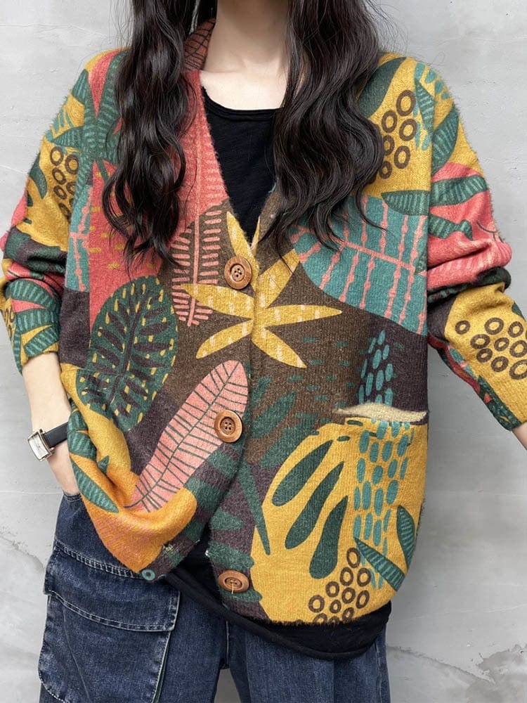 Buddhatrends Floral Knitwear Printed Cardigan
