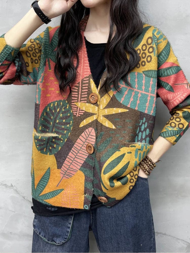 Buddhatrends Floral Knitwear Printed Cardigan