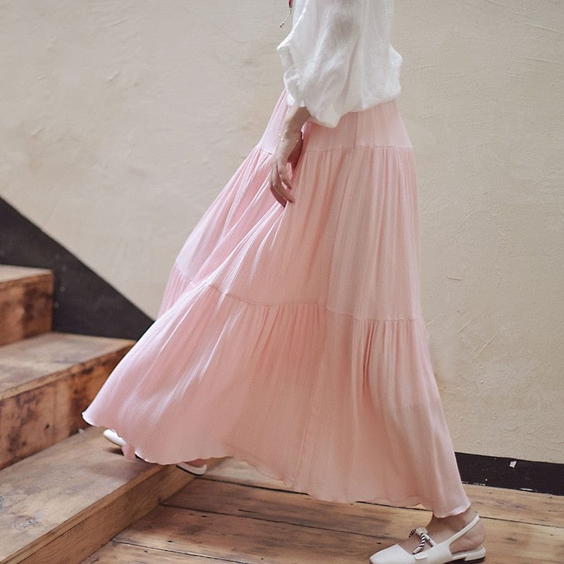 Buddhatrends Flowy High Waist Cotton Linen Skirt
