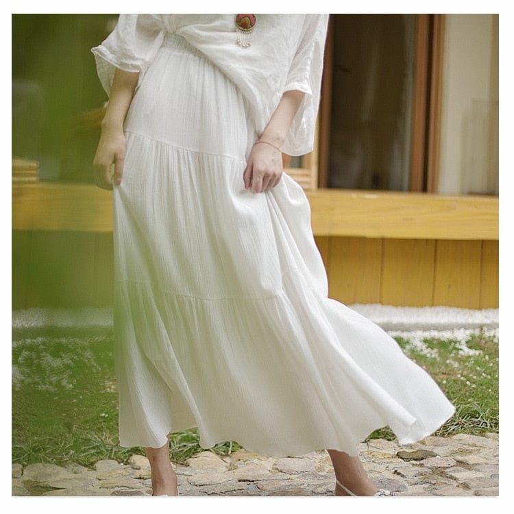 Buddhatrends Flowy High Waist Cotton Linen Skirt