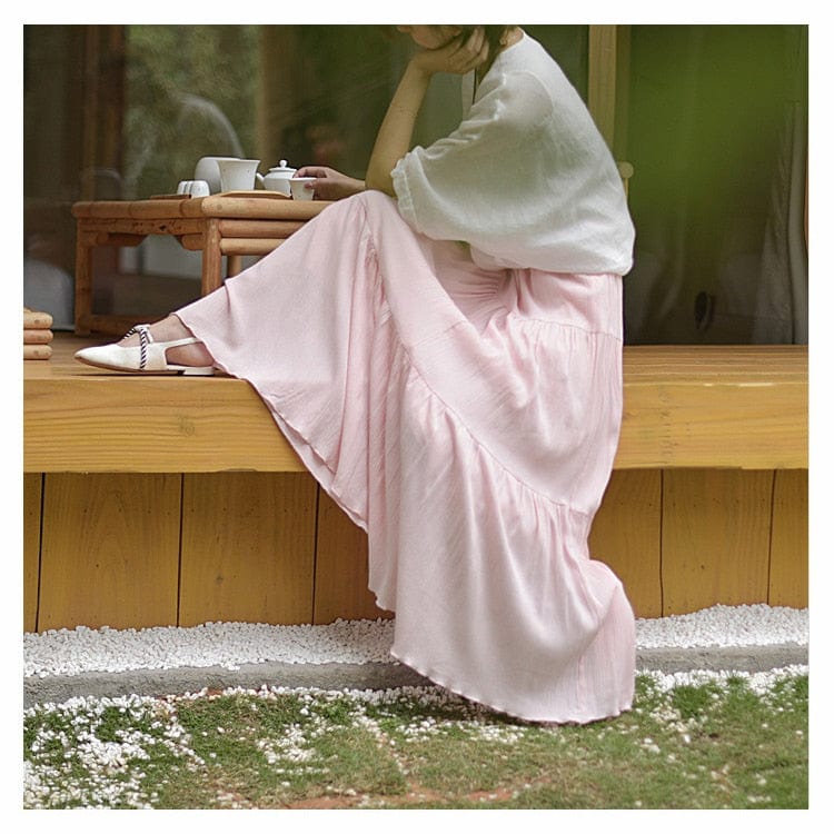 Buddhatrends Flowy High Waist Cotton Linen Skirt