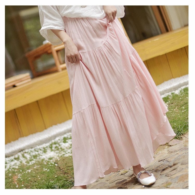 Buddhatrends Flowy High Waist Cotton Linen Skirt