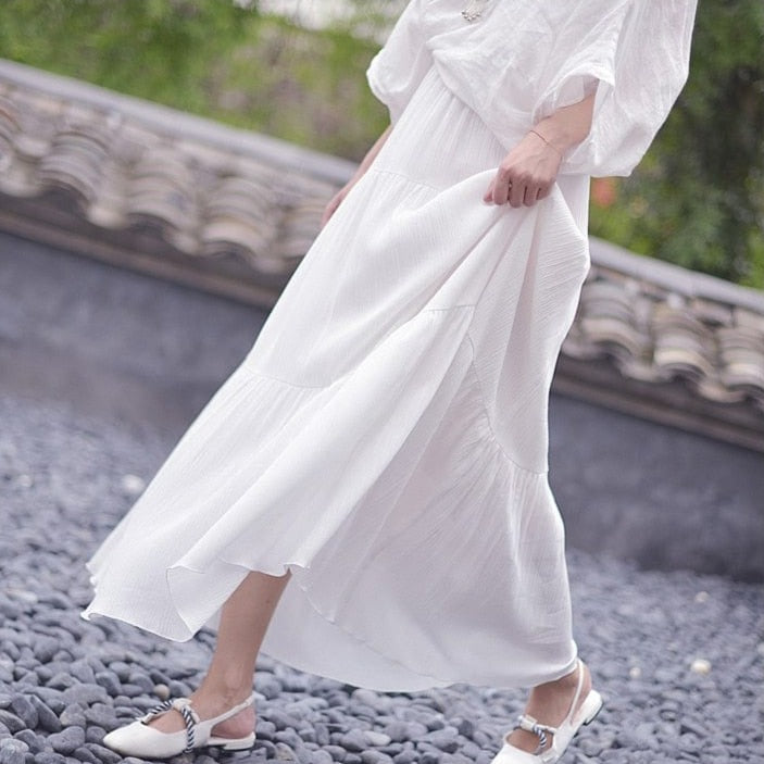 Buddhatrends Flowy High Waist Cotton Linen Skirt
