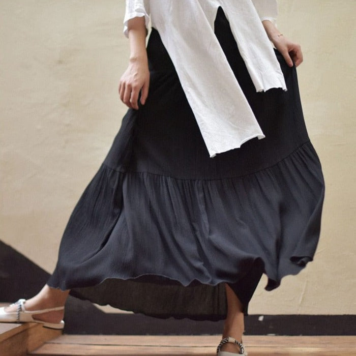 Buddhatrends Flowy High Waist Cotton Linen Skirt