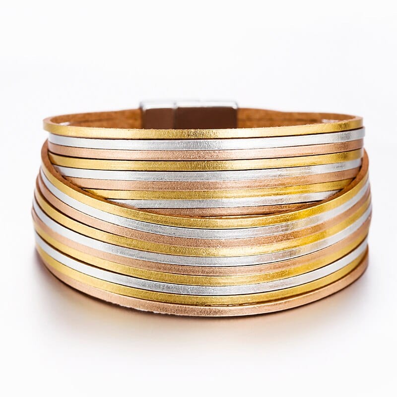 Buddhatrends gold-silver Boho Multilayer Mint Leather Bracelet
