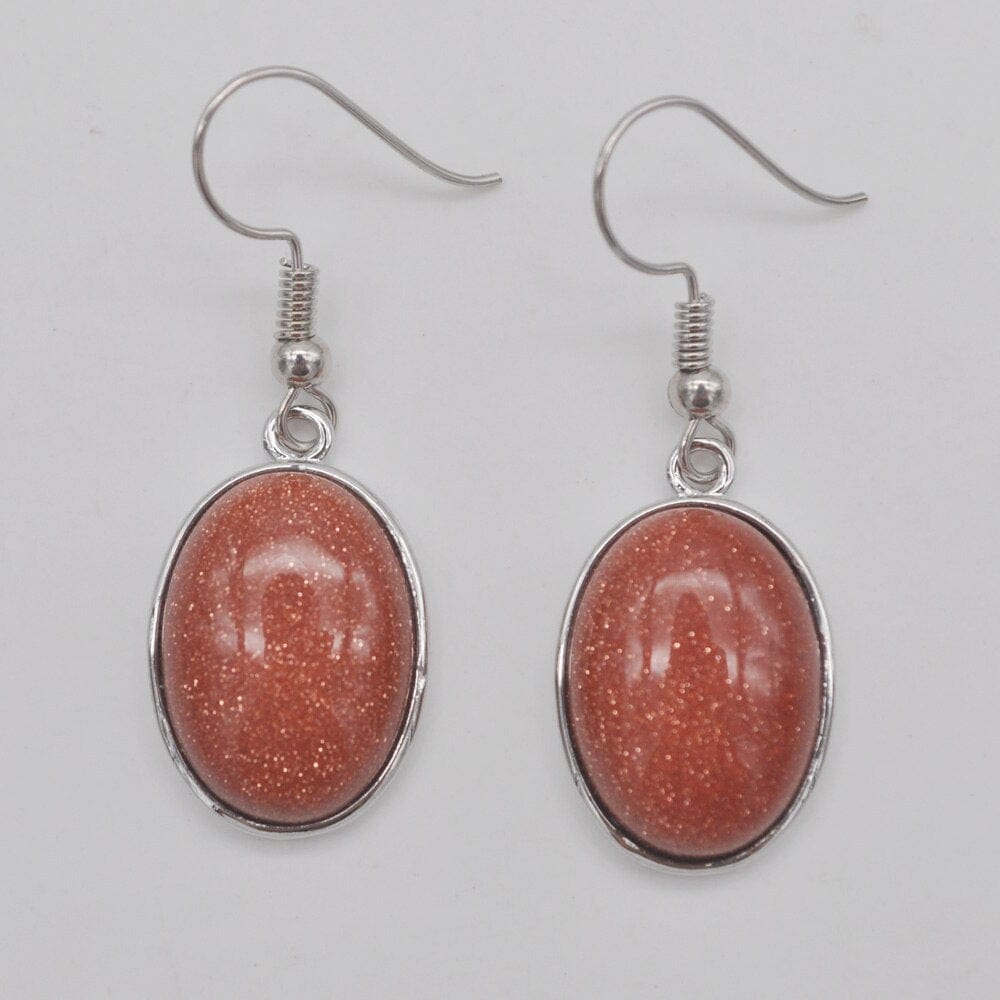 Buddhatrends Golden Sandstone Natural Stone Oval Earrings