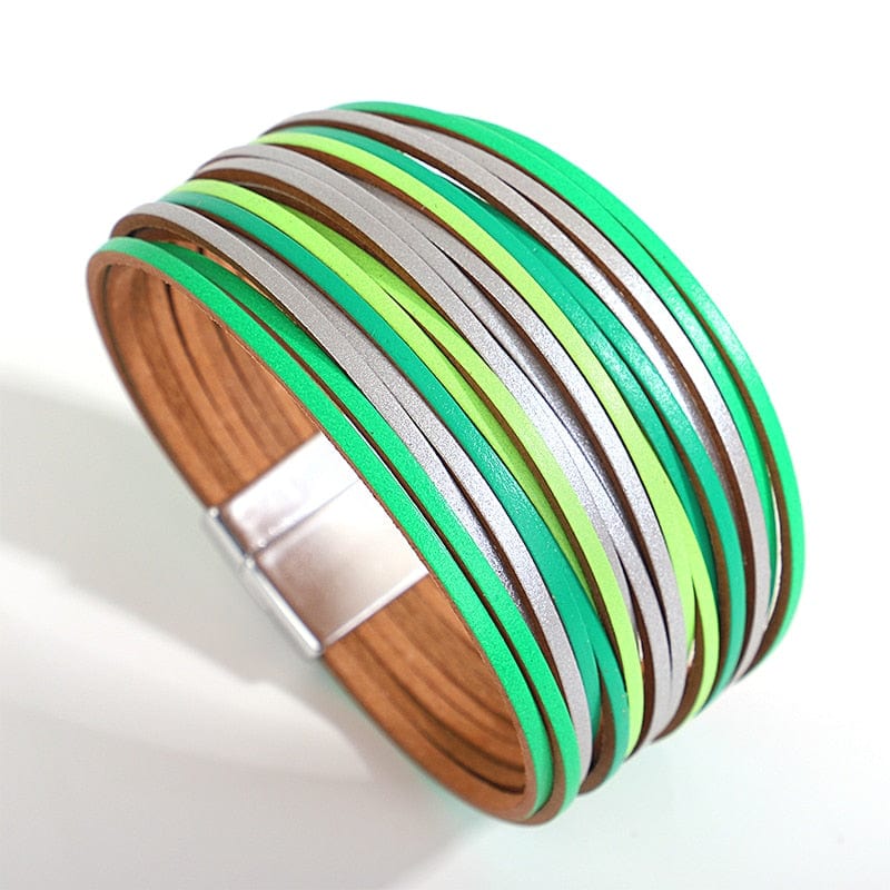 Buddhatrends grass green Boho Multilayer Mint Leather Bracelet