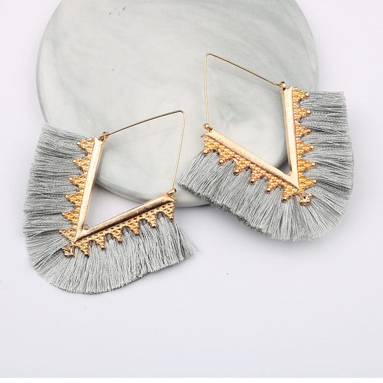 Buddhatrends gray Bohemia Long Pendant Tassel Earrings
