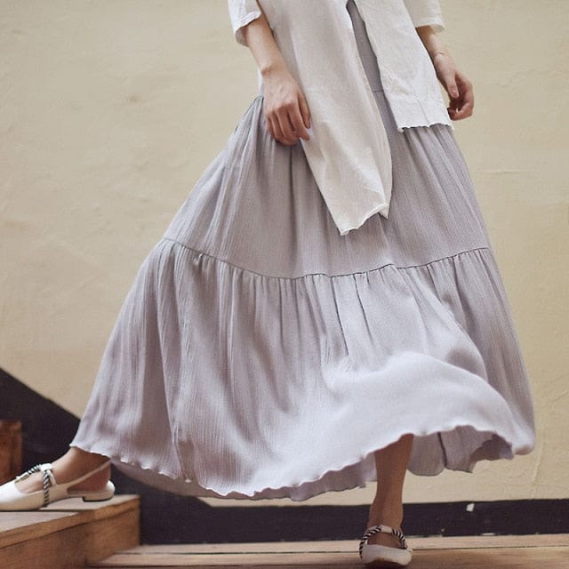 Buddhatrends Gray / M Flowy High Waist Cotton Linen Skirt