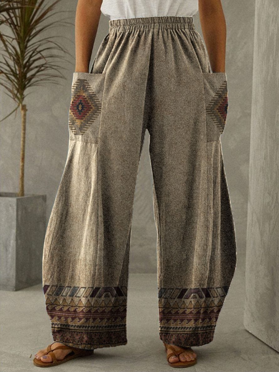 Buddhatrends Gray / S Geo High Waist Wide Leg Pants