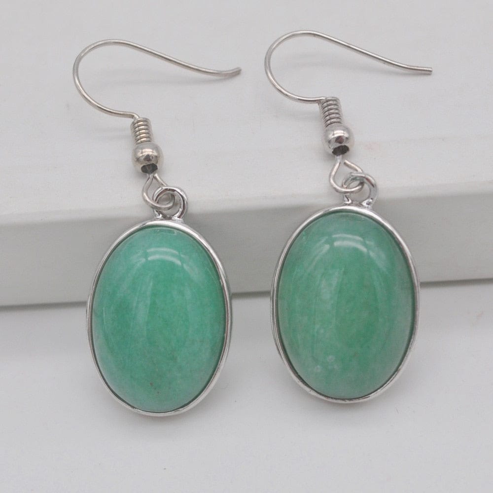 Buddhatrends Green Aventurine Natural Stone Oval Earrings