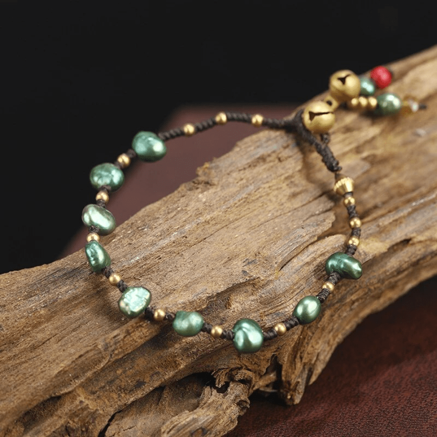 Buddhatrends Green Pearls Handmade Braided Bracelet