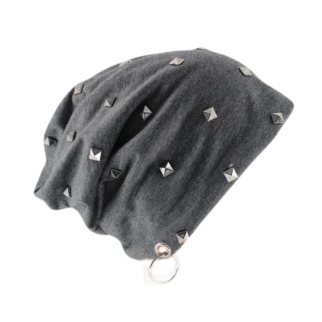 Buddhatrends Grey Lyra Studded Beanie Hats