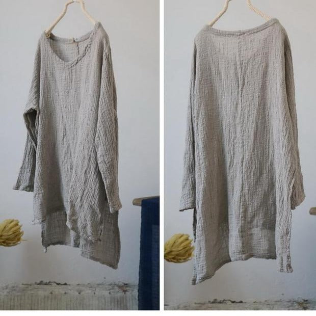 Buddhatrends Grey / One Size Joss Linen Breathable V-neck Blouse