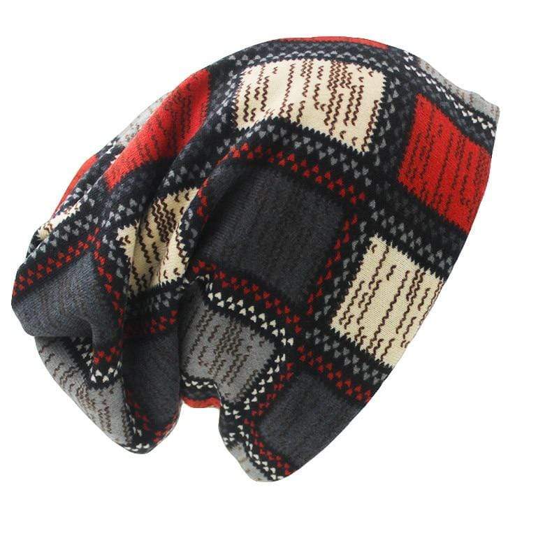 Buddhatrends Grey Patchwork Print Beanie Hat