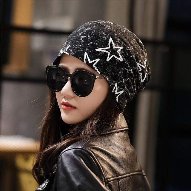 Buddhatrends Hats Black Graffiti Stars Beanie Hats