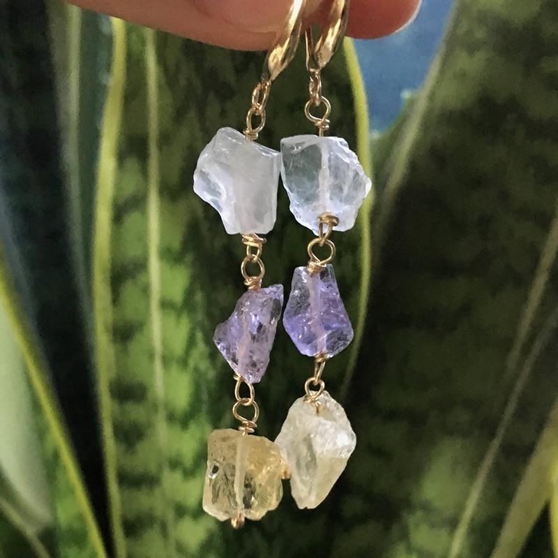 Buddhatrends Healing Crystal Earrings Clear Quartz Amethysts & Citrine Drop Earrings