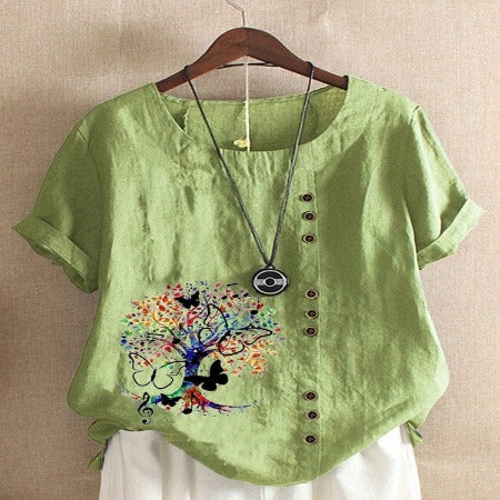 Buddhatrends Jania Tree Printed O-Neck Blouse