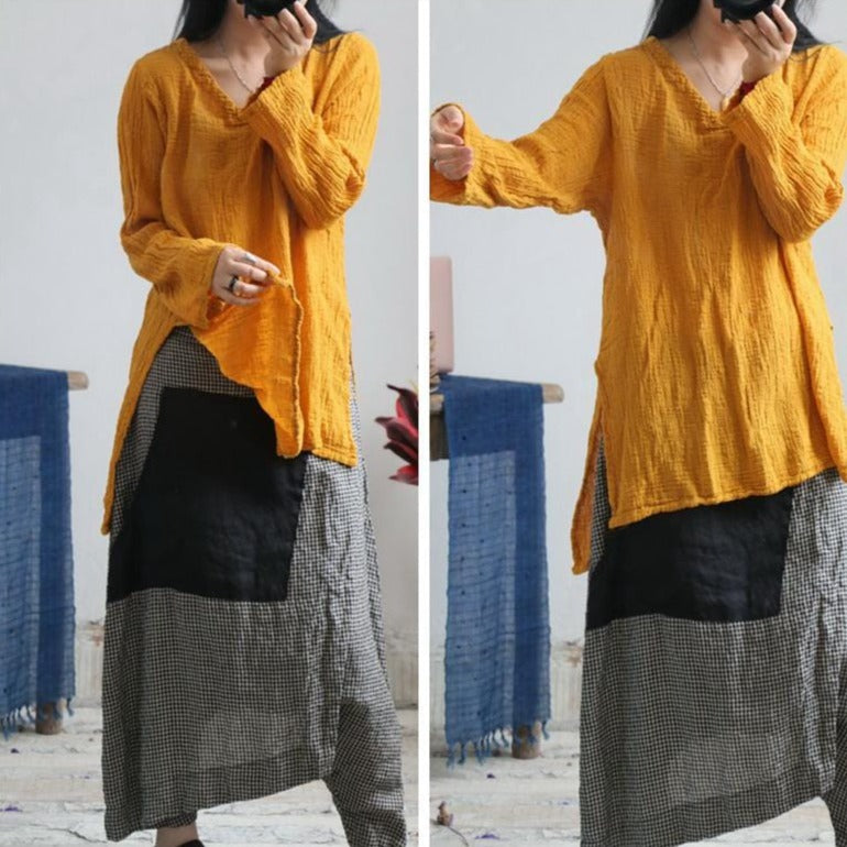 Buddhatrends Joss Linen Breathable V-neck Blouse
