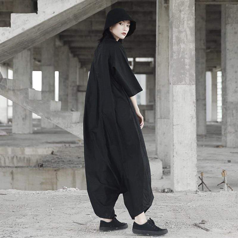 Buddhatrends Jumpsuits Street Style Black Oversized Jumpsuit | Millennials