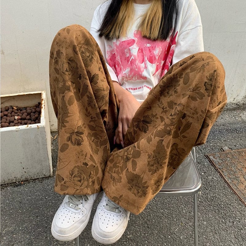 Buddhatrends Khaki / S High Waist Straight Wide Leg Pants