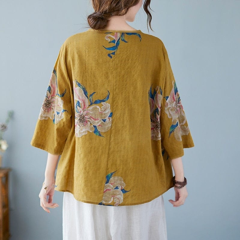 Buddhatrends Kim Floral Linen Oversized Blouse