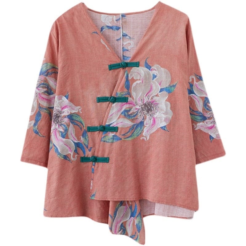 Buddhatrends Kim Floral Linen Oversized Blouse