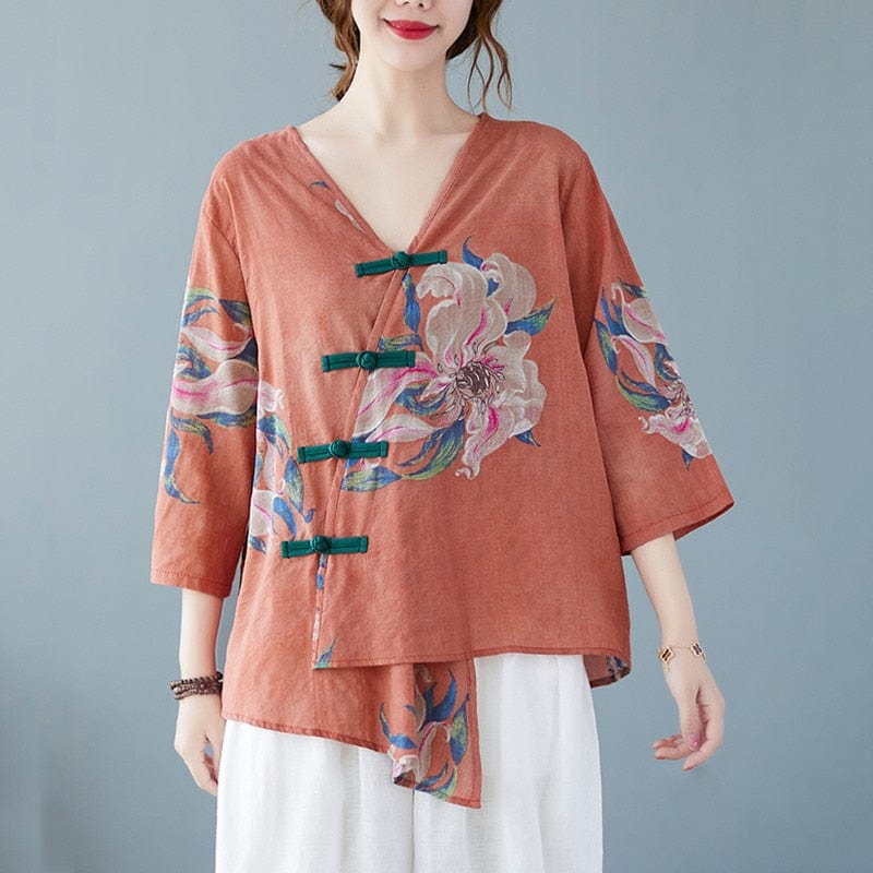Buddhatrends Kim Floral Linen Oversized Blouse