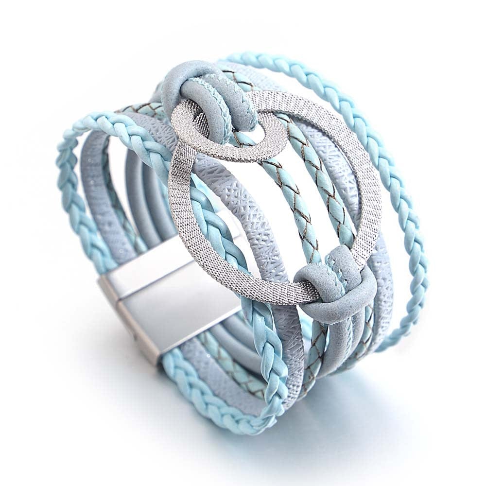 Buddhatrends Light Blue Double Circle Charm Magnet Buckle Bracelet
