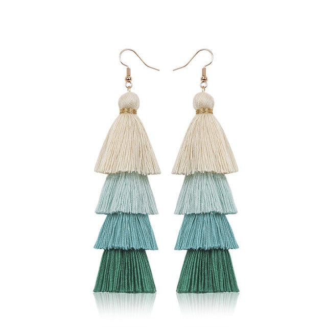 Buddhatrends Light green Multilayer Bohemian Tassel Earrings