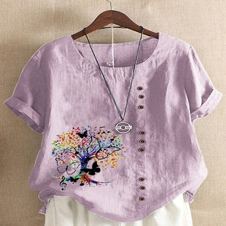 Buddhatrends Light Purple / S Jania Tree Printed O-Neck Blouse