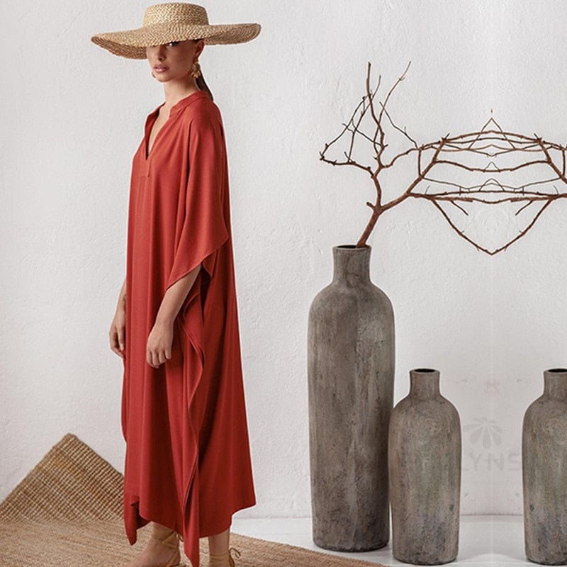 Buddhatrends Long Red V-neck Maxi Dress