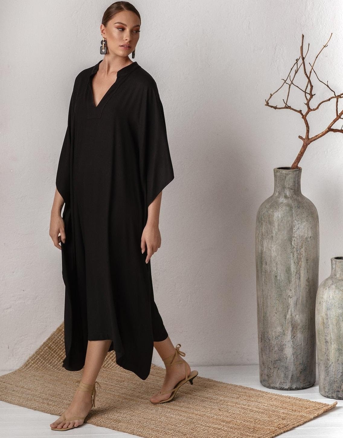 Buddhatrends Long Red V-neck Maxi Dress