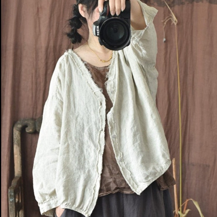 Buddhatrends Loose Linen Ripped Coat