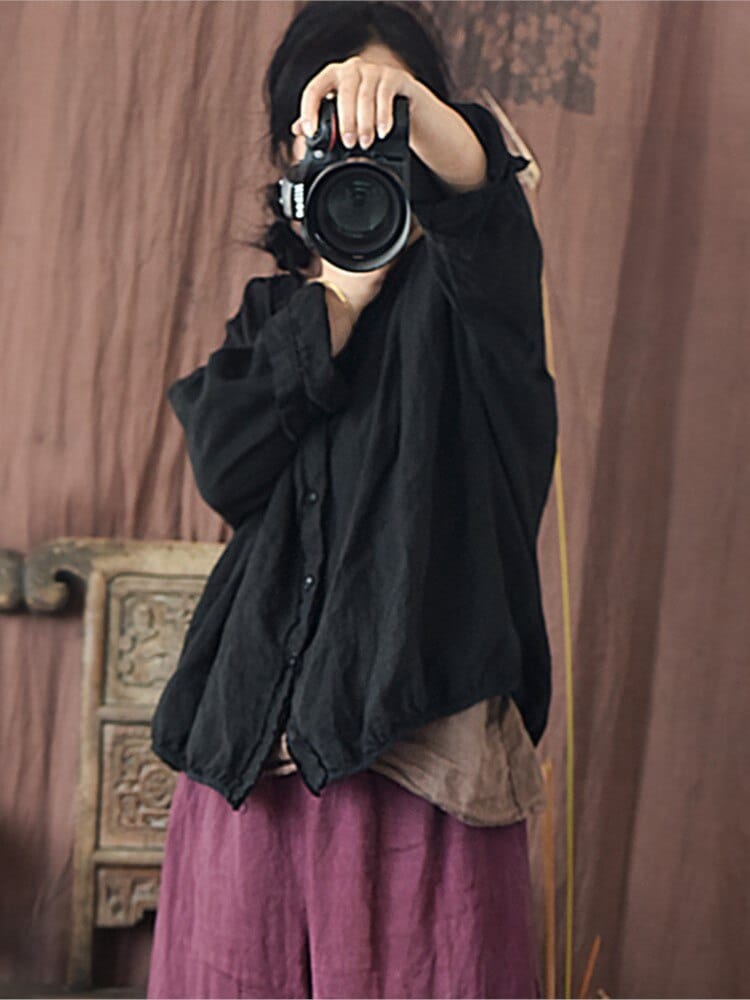 Buddhatrends Loose Linen Ripped Coat