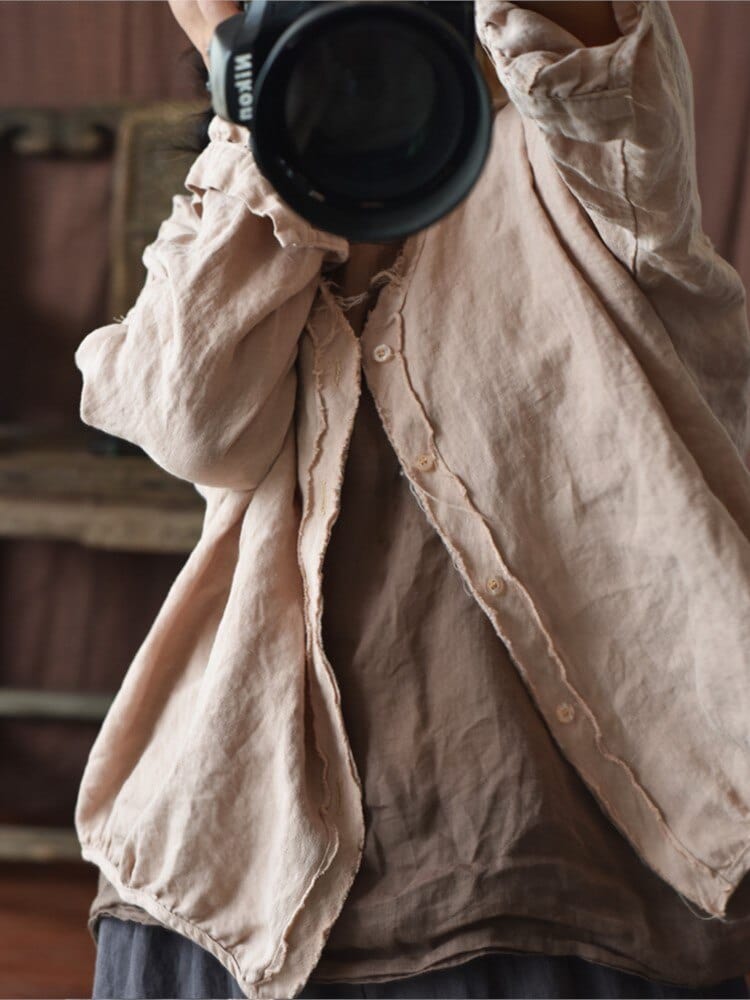 Buddhatrends Loose Linen Ripped Coat