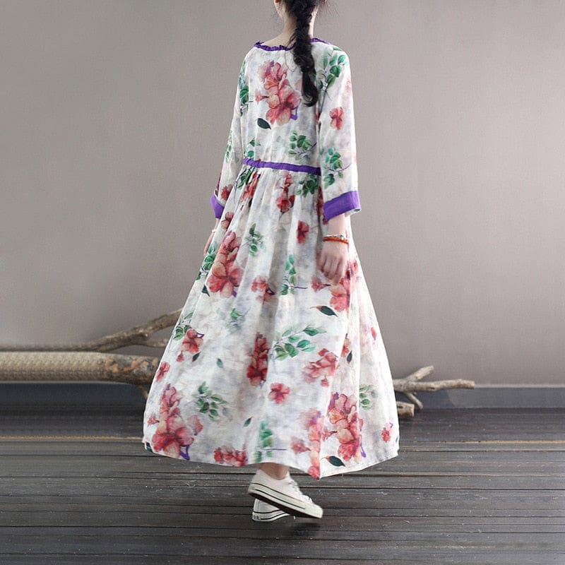 Buddhatrends Loose Ramie Printed Dresses