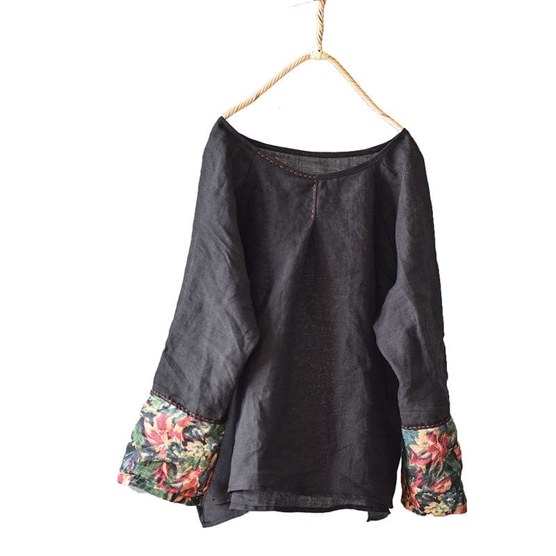 Buddhatrends Loose Retro Patchwork Ramie Blouse