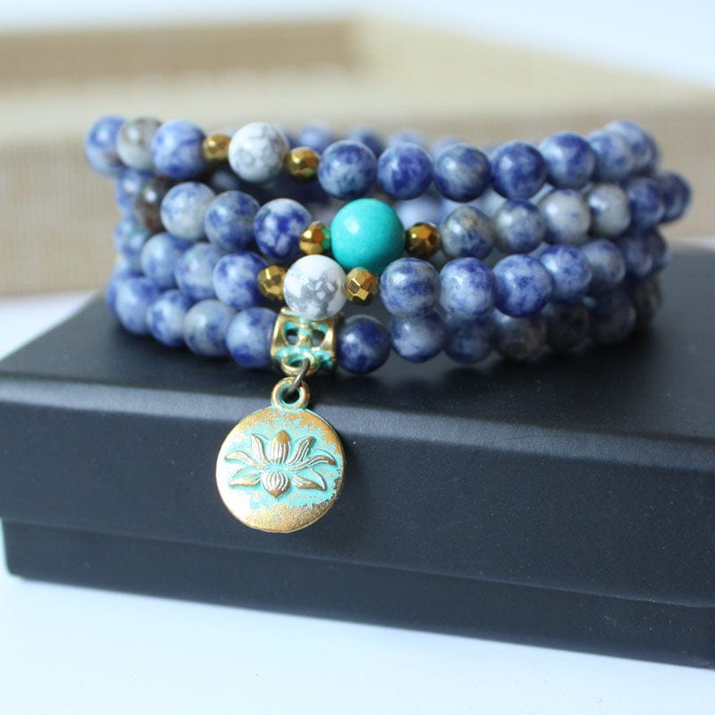 Buddhatrends Lotus on Sodalite 108 Mala Beads