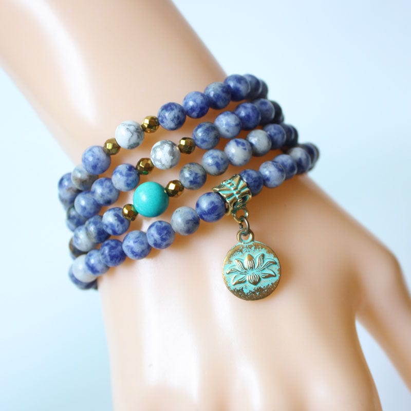 Buddhatrends Lotus on Sodalite 108 Mala Beads