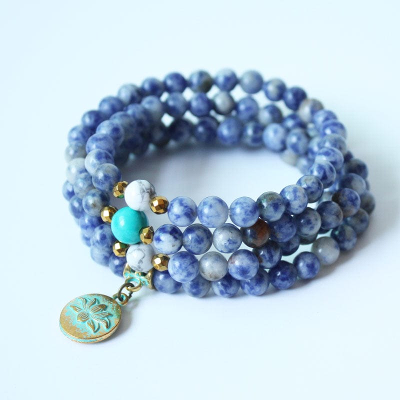 Buddhatrends Lotus on Sodalite 108 Mala Beads