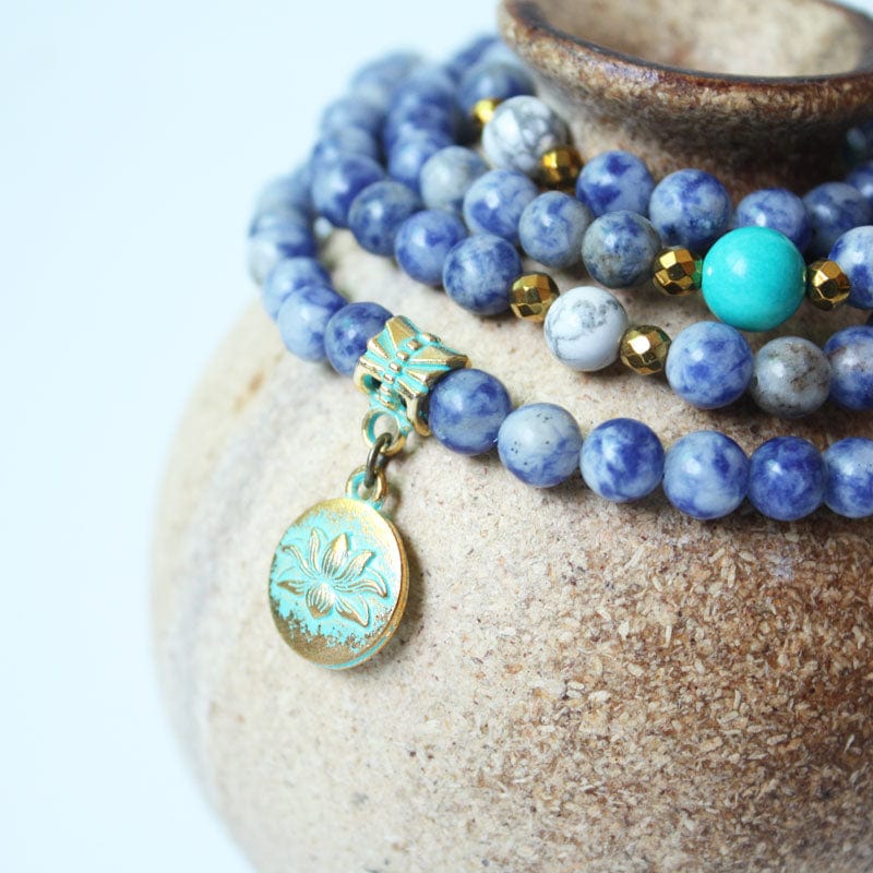 Buddhatrends Lotus on Sodalite 108 Mala Beads
