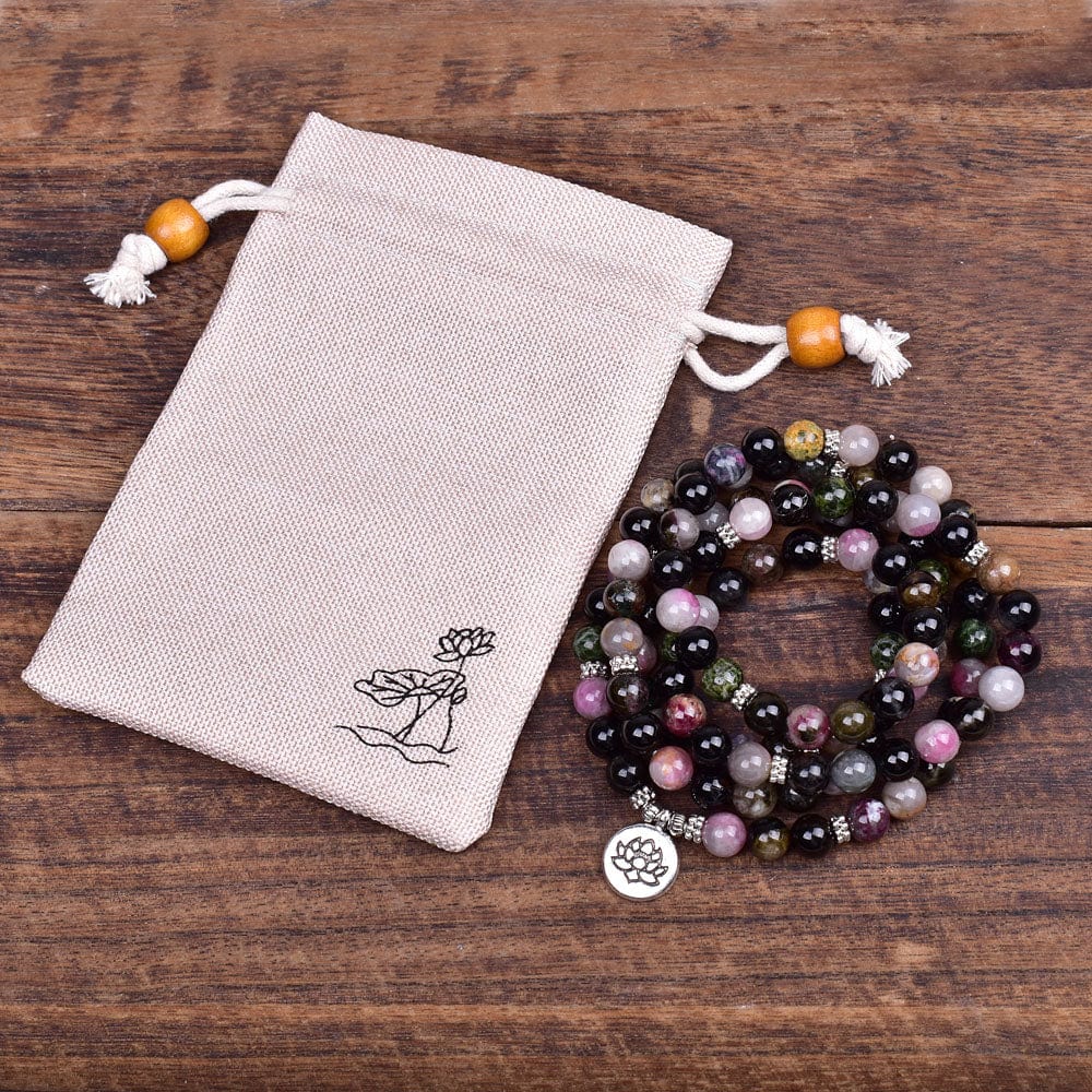 Buddhatrends Lotus Tourmaline 108 Mala Bracelet