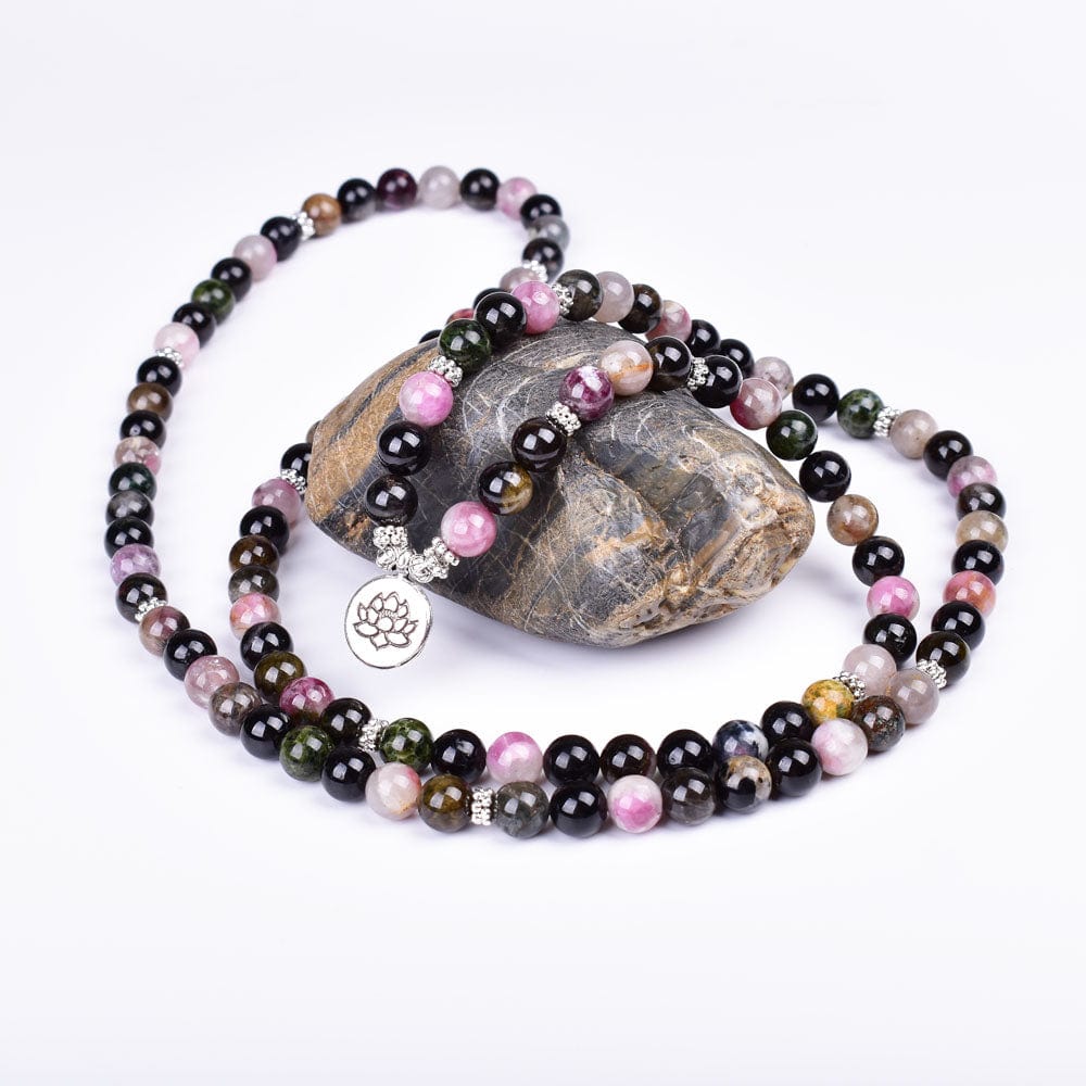 Buddhatrends Lotus Tourmaline 108 Mala Bracelet
