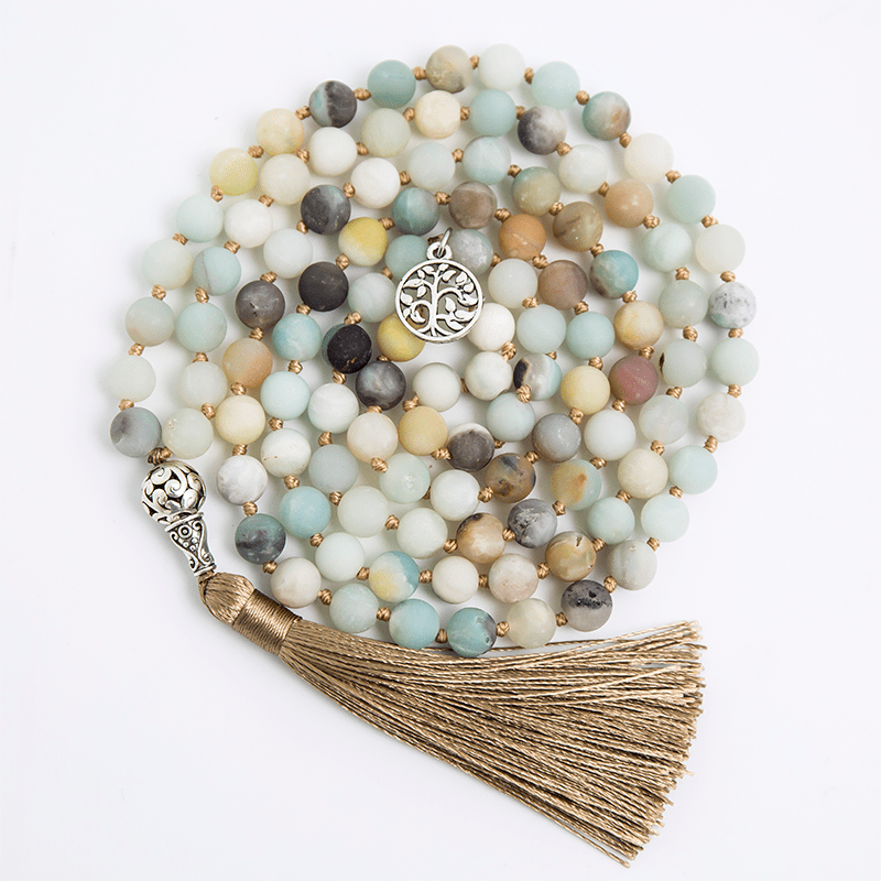 Buddhatrends Matte Amazonite 108 Mala Beads Set ready